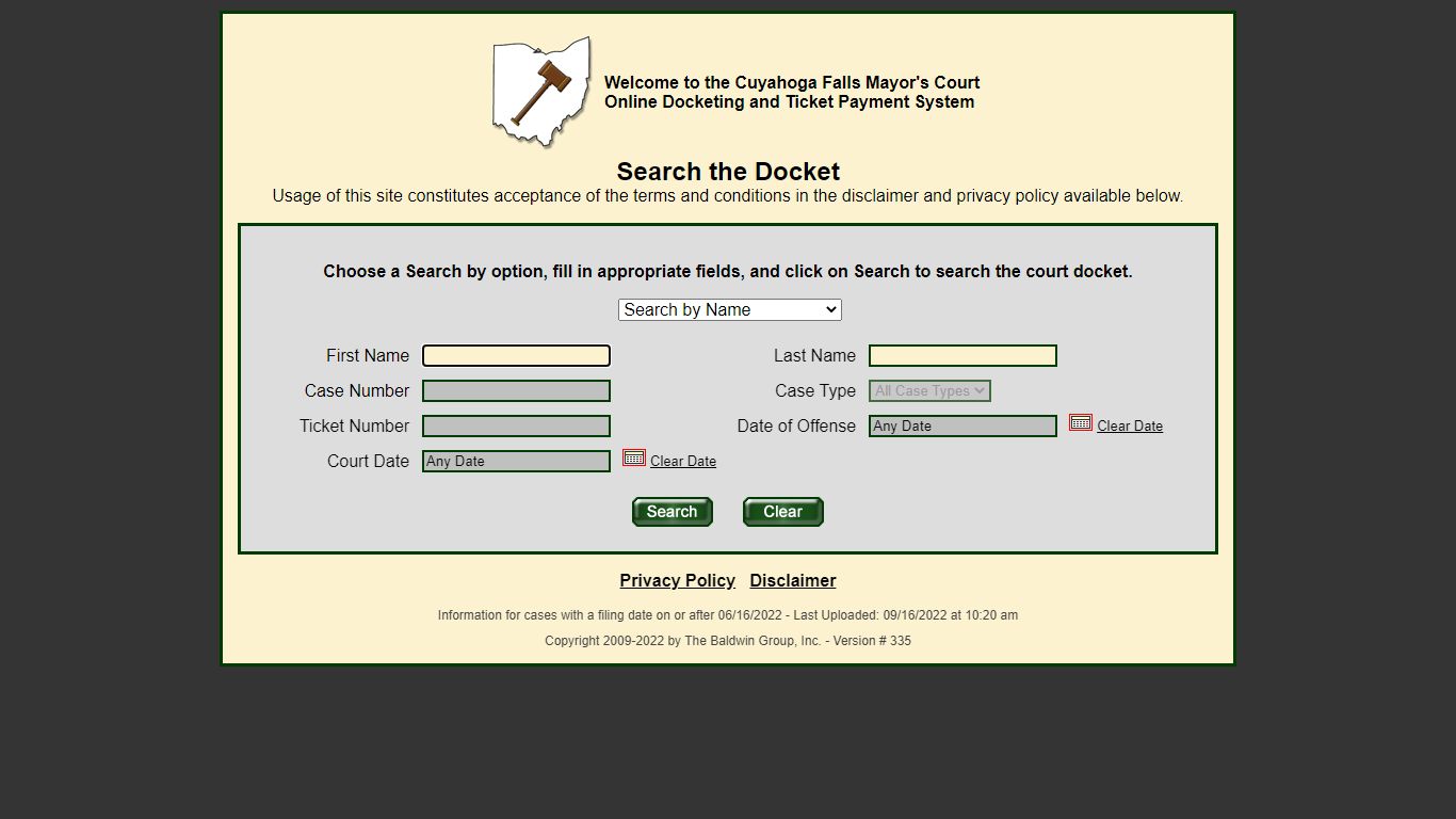 Cuyahoga Falls - Docket Search - Ohio Ticket Payments